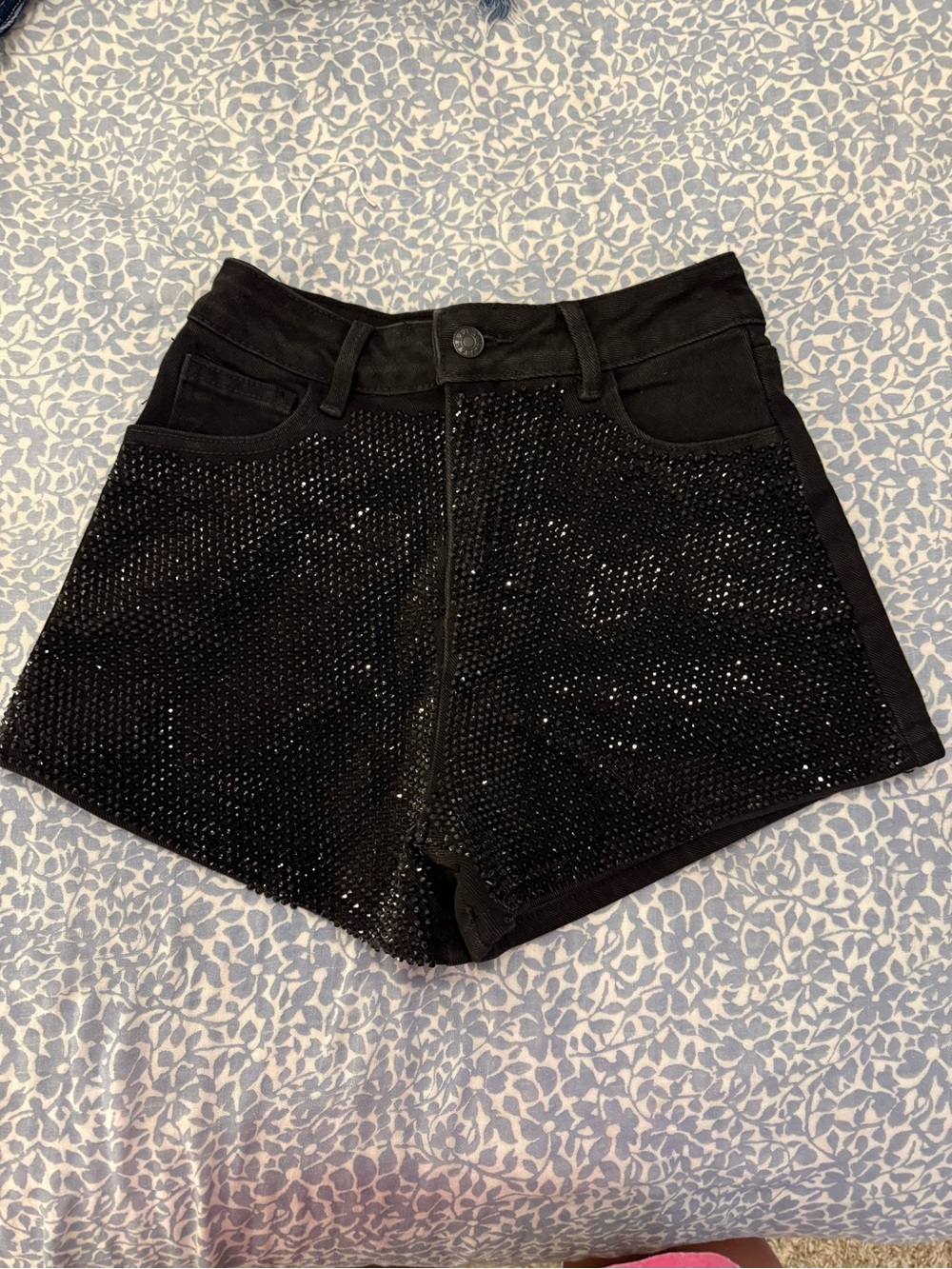 High-Waist Black Sequin Embellished Women’s Shorts